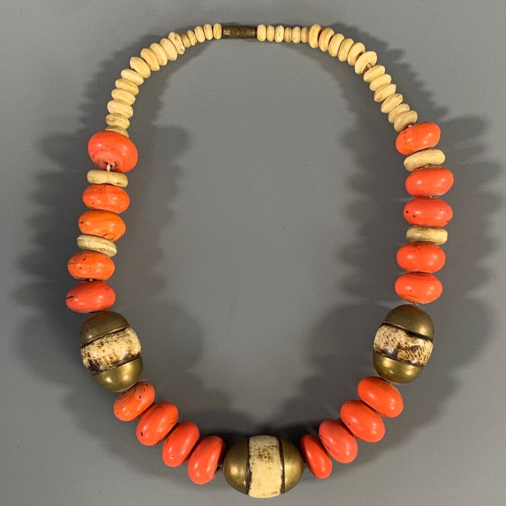 Unbranded Cream & Orange Chunky Beaded Statement Necklace OS